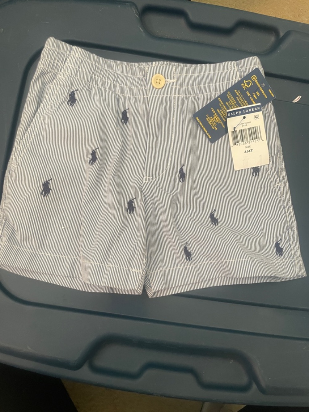 Ralph Lauren Blue & White Striped Seersucker Polo Shorts